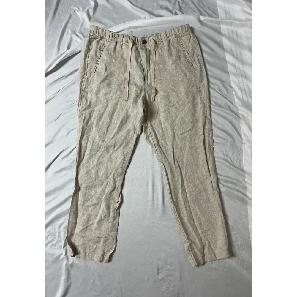 Tasso Elba Island Mens Linen Drawstring Pants Oatmeal Beige XL Tropical Summer